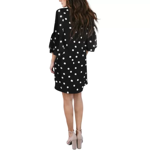 BELONGSCI Womens 2023 Summer Dress Sweet amp Cute VNeck Bell Sleeve Shift Dress Mini Dress Perfect for Wedding or GraduationE2 Black Polka Dots3