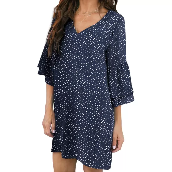 BELONGSCI Womens 2023 Summer Dress Sweet amp Cute VNeck Bell Sleeve Shift Dress Mini Dress Perfect for Wedding or GraduationE2 Blue Polka Dots14