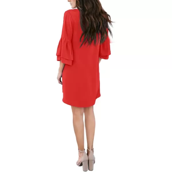 BELONGSCI Womens 2023 Summer Dress Sweet amp Cute VNeck Bell Sleeve Shift Dress Mini Dress Perfect for Wedding or GraduationE2 Red