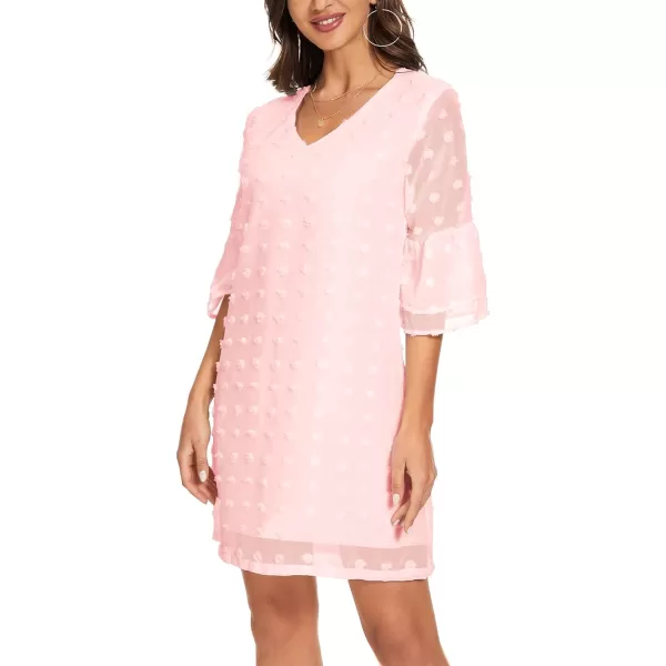 BELONGSCI Womens 2023 Summer Dress Sweet amp Cute VNeck Bell Sleeve Shift Dress Mini Dress Perfect for Wedding or GraduationF Blush Pink505