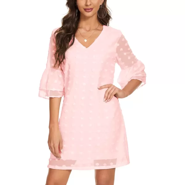 BELONGSCI Womens 2023 Summer Dress Sweet amp Cute VNeck Bell Sleeve Shift Dress Mini Dress Perfect for Wedding or GraduationF Blush Pink505