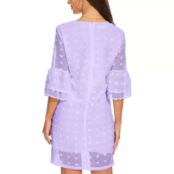 BELONGSCI Womens 2023 Summer Dress Sweet amp Cute VNeck Bell Sleeve Shift Dress Mini Dress Perfect for Wedding or GraduationF Lilac Purple