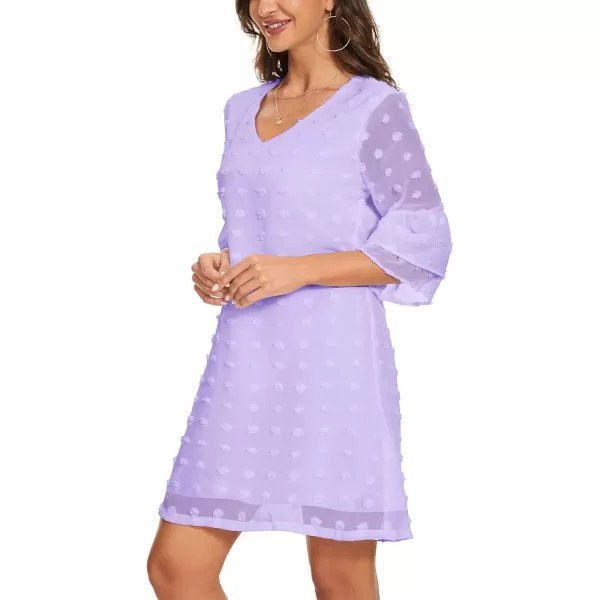 BELONGSCI Womens 2023 Summer Dress Sweet amp Cute VNeck Bell Sleeve Shift Dress Mini Dress Perfect for Wedding or GraduationF Lilac Purple