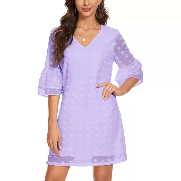 BELONGSCI Womens 2023 Summer Dress Sweet amp Cute VNeck Bell Sleeve Shift Dress Mini Dress Perfect for Wedding or GraduationF Lilac Purple