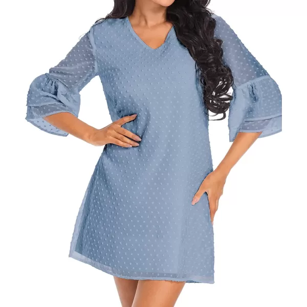 BELONGSCI Womens 2023 Summer Dress Sweet amp Cute VNeck Bell Sleeve Shift Dress Mini Dress Perfect for Wedding or GraduationF Stone Blue510