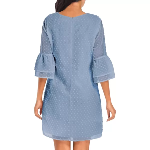 BELONGSCI Womens 2023 Summer Dress Sweet amp Cute VNeck Bell Sleeve Shift Dress Mini Dress Perfect for Wedding or GraduationF Stone Blue510