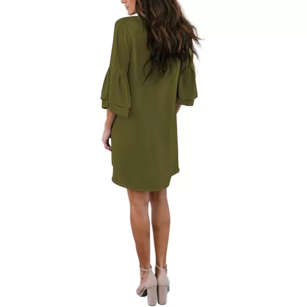 BELONGSCI Womens 2023 Summer Dress Sweet amp Cute VNeck Bell Sleeve Shift Dress Mini Dress Perfect for Wedding or GraduationGreen