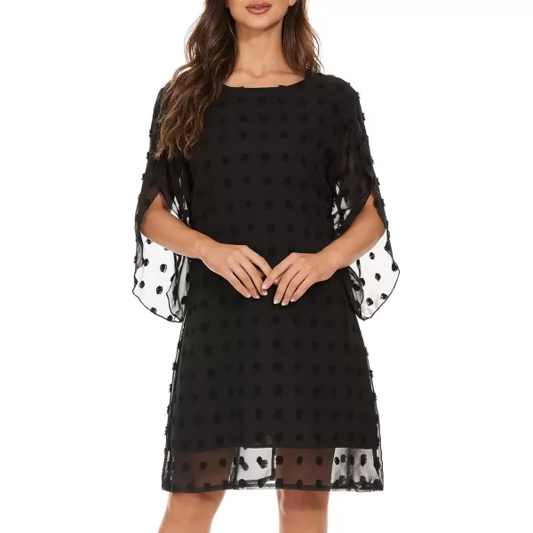 BELONGSCI Womens 2023 Summer Dress Sweet amp Cute VNeck Bell Sleeve Shift Dress Mini Dress Perfect for Wedding or GraduationH Black