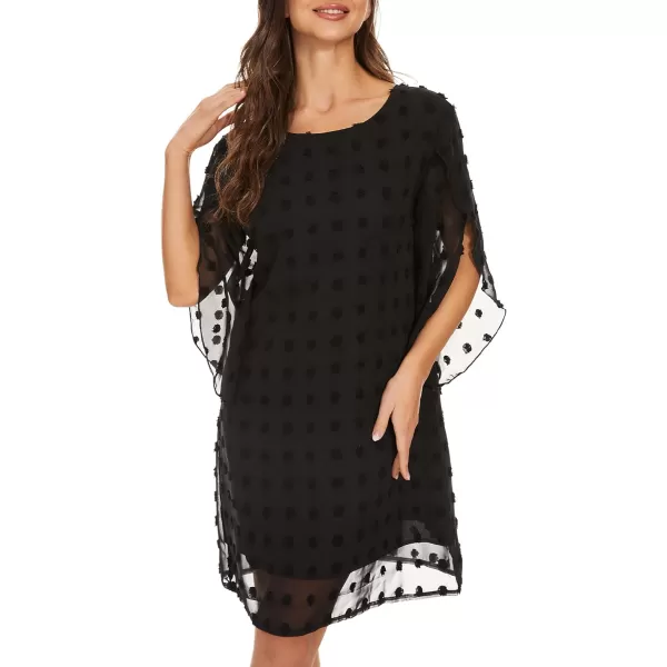 BELONGSCI Womens 2023 Summer Dress Sweet amp Cute VNeck Bell Sleeve Shift Dress Mini Dress Perfect for Wedding or GraduationH Black