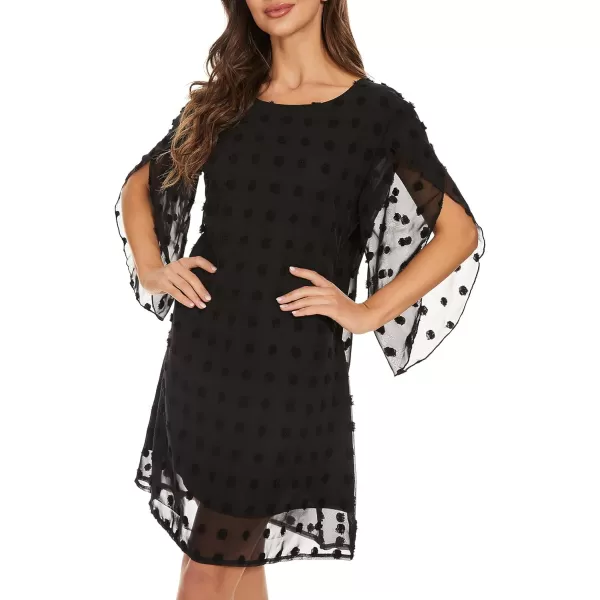 BELONGSCI Womens 2023 Summer Dress Sweet amp Cute VNeck Bell Sleeve Shift Dress Mini Dress Perfect for Wedding or GraduationH Black