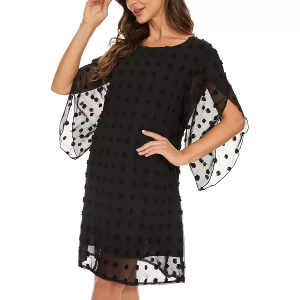 BELONGSCI Womens 2023 Summer Dress Sweet amp Cute VNeck Bell Sleeve Shift Dress Mini Dress Perfect for Wedding or GraduationH Black