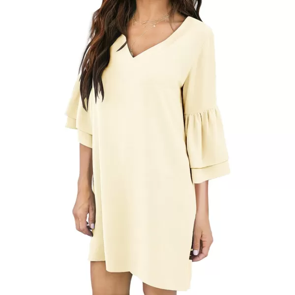 BELONGSCI Womens 2023 Summer Dress Sweet amp Cute VNeck Bell Sleeve Shift Dress Mini Dress Perfect for Wedding or GraduationIvory