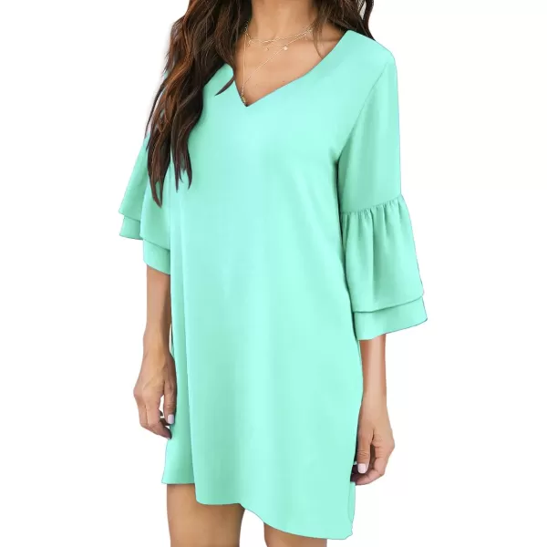 BELONGSCI Womens 2023 Summer Dress Sweet amp Cute VNeck Bell Sleeve Shift Dress Mini Dress Perfect for Wedding or GraduationLight Green