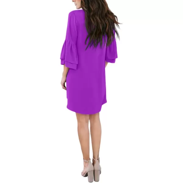 BELONGSCI Womens 2023 Summer Dress Sweet amp Cute VNeck Bell Sleeve Shift Dress Mini Dress Perfect for Wedding or GraduationPurple