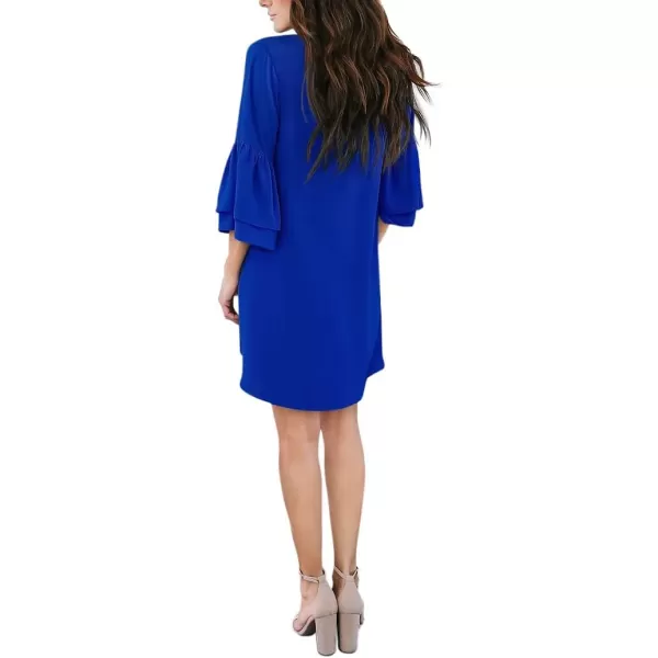 BELONGSCI Womens 2023 Summer Dress Sweet amp Cute VNeck Bell Sleeve Shift Dress Mini Dress Perfect for Wedding or GraduationRoyal Blue