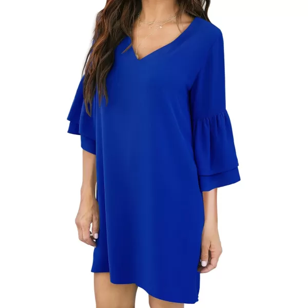 BELONGSCI Womens 2023 Summer Dress Sweet amp Cute VNeck Bell Sleeve Shift Dress Mini Dress Perfect for Wedding or GraduationRoyal Blue