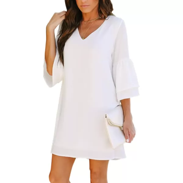 BELONGSCI Womens 2023 Summer Dress Sweet amp Cute VNeck Bell Sleeve Shift Dress Mini Dress Perfect for Wedding or GraduationWhite