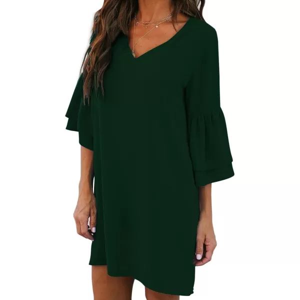 BELONGSCI Womens 2023 Summer Dress Sweet amp Cute VNeck Bell Sleeve Shift Dress Mini Dress Perfect for Wedding or GraduationWood Green