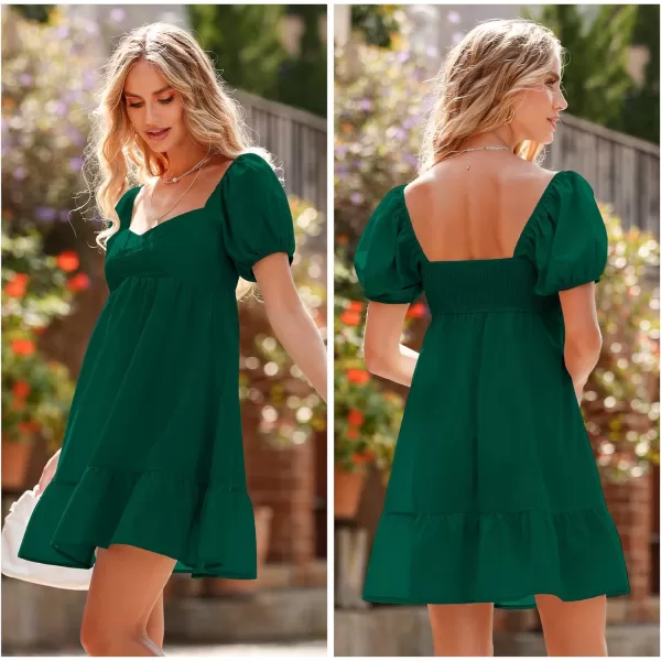 BELONGSCI Womens 2023 Summer DressSquare amp Sweetheart Neck Dress Short Puff Sleeve ALine Casual Mini DressE Dark Green