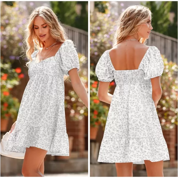 BELONGSCI Womens 2023 Summer DressSquare amp Sweetheart Neck Dress Short Puff Sleeve ALine Casual Mini DressE Floral White