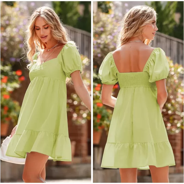 BELONGSCI Womens 2023 Summer DressSquare amp Sweetheart Neck Dress Short Puff Sleeve ALine Casual Mini DressE Fruit Green