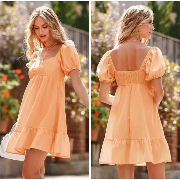 BELONGSCI Womens 2023 Summer DressSquare amp Sweetheart Neck Dress Short Puff Sleeve ALine Casual Mini DressE Light Orange