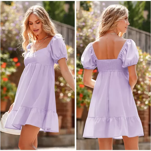 BELONGSCI Womens 2023 Summer DressSquare amp Sweetheart Neck Dress Short Puff Sleeve ALine Casual Mini DressE Light Purple