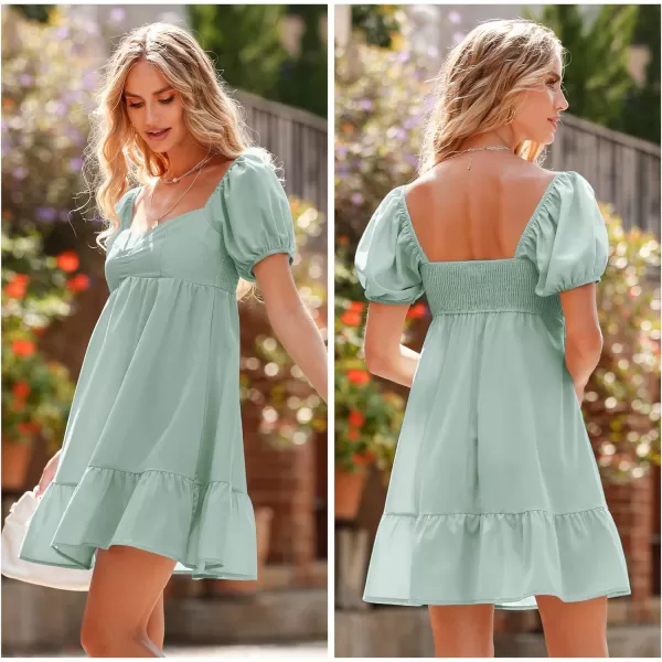 BELONGSCI Womens 2023 Summer DressSquare amp Sweetheart Neck Dress Short Puff Sleeve ALine Casual Mini DressE Mint Green