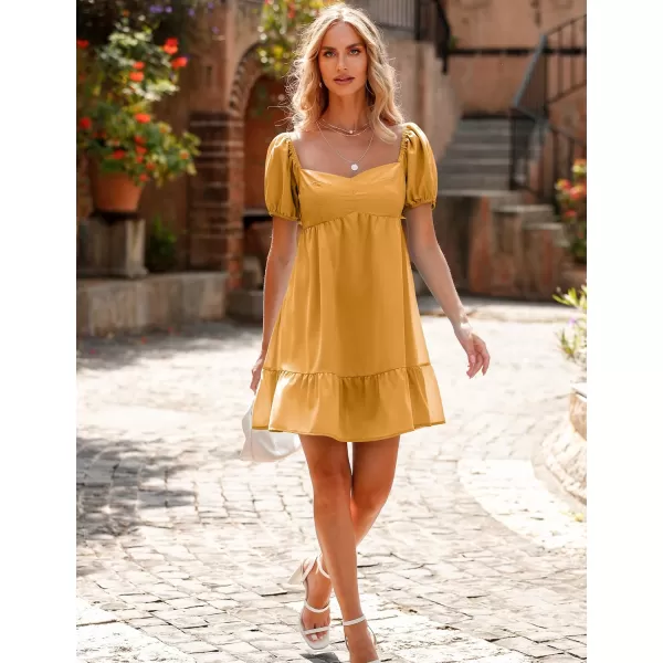 BELONGSCI Womens 2023 Summer DressSquare amp Sweetheart Neck Dress Short Puff Sleeve ALine Casual Mini DressE Yellow Orange