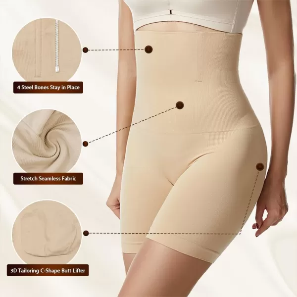 BELONGSCI High Waist Tummy Control Underwear Slim Shapewear for Women Seamless Shaping Boyshorts Thigh Slimming TechnologyD Beige