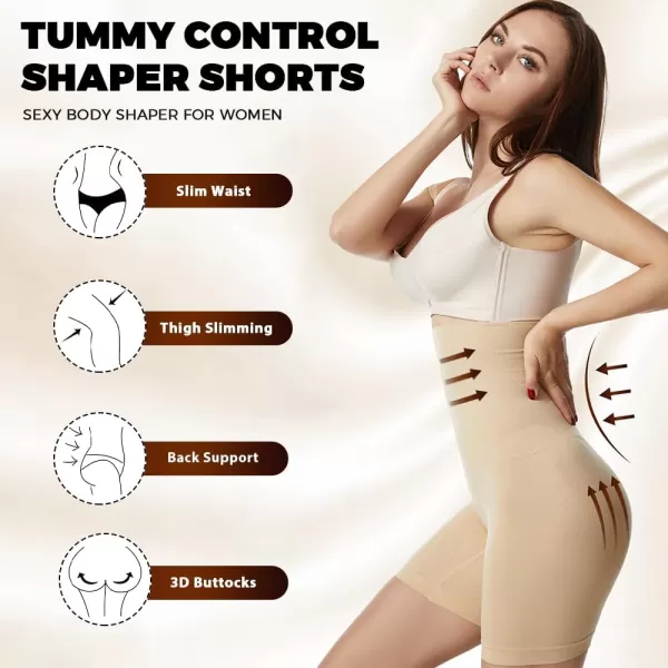 BELONGSCI High Waist Tummy Control Underwear Slim Shapewear for Women Seamless Shaping Boyshorts Thigh Slimming TechnologyD Beige