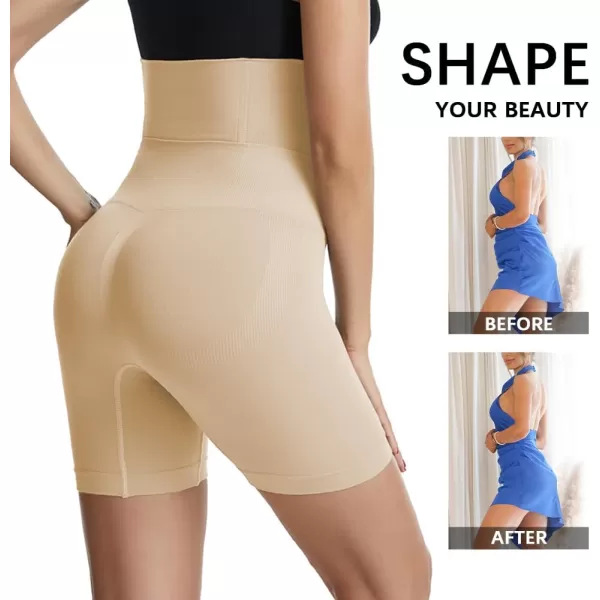 BELONGSCI High Waist Tummy Control Underwear Slim Shapewear for Women Seamless Shaping Boyshorts Thigh Slimming TechnologyD Beige