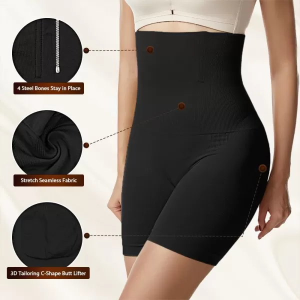 BELONGSCI High Waist Tummy Control Underwear Slim Shapewear for Women Seamless Shaping Boyshorts Thigh Slimming TechnologyD Black