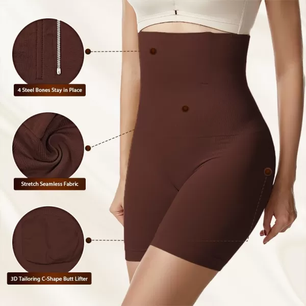 BELONGSCI High Waist Tummy Control Underwear Slim Shapewear for Women Seamless Shaping Boyshorts Thigh Slimming TechnologyD Coffee