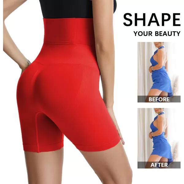 BELONGSCI High Waist Tummy Control Underwear Slim Shapewear for Women Seamless Shaping Boyshorts Thigh Slimming TechnologyD Red