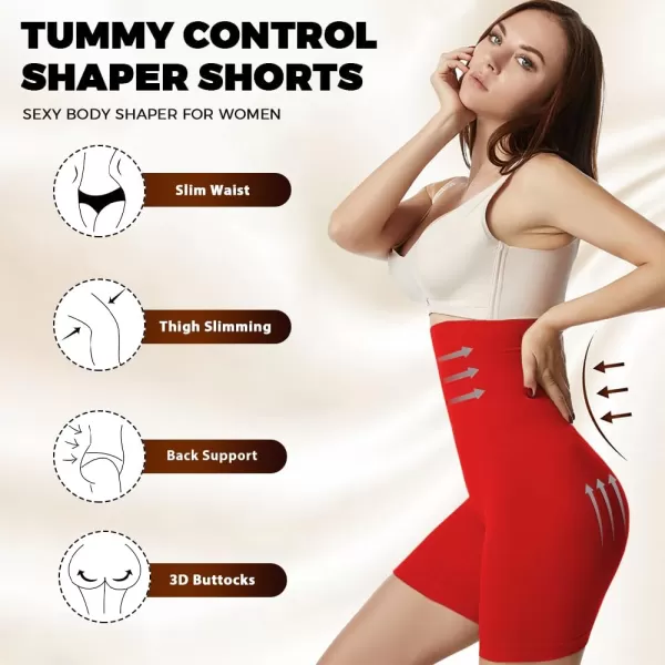 BELONGSCI High Waist Tummy Control Underwear Slim Shapewear for Women Seamless Shaping Boyshorts Thigh Slimming TechnologyD Red