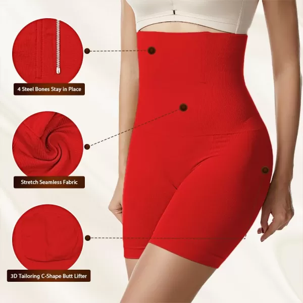 BELONGSCI High Waist Tummy Control Underwear Slim Shapewear for Women Seamless Shaping Boyshorts Thigh Slimming TechnologyD Red