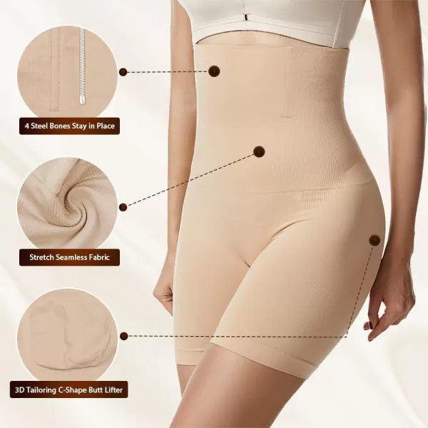 BELONGSCI High Waist Tummy Control Underwear Slim Shapewear for Women Seamless Shaping Boyshorts Thigh Slimming TechnologyD2 Beige