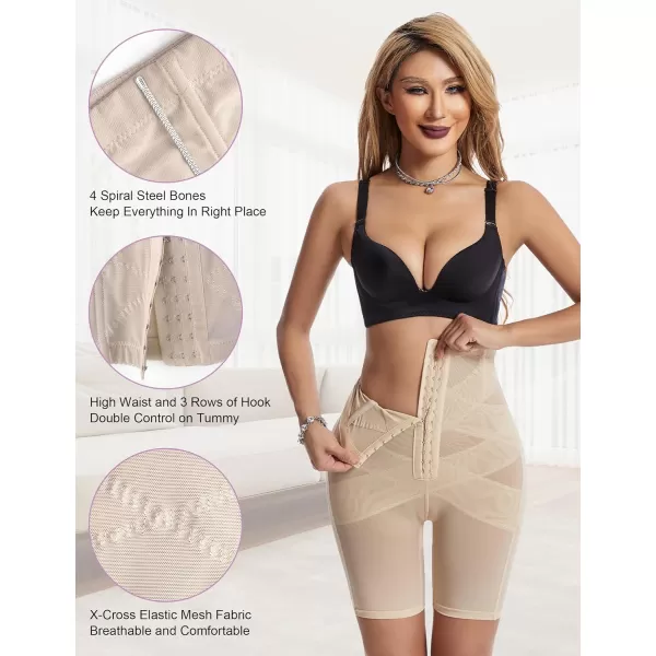 BELONGSCI High Waist Tummy Control Underwear Slim Shapewear for Women Seamless Shaping Boyshorts Thigh Slimming TechnologyF2 Beige