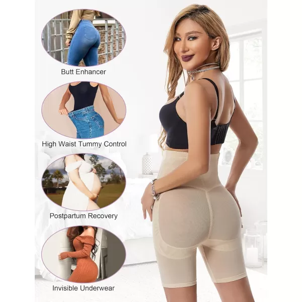 BELONGSCI High Waist Tummy Control Underwear Slim Shapewear for Women Seamless Shaping Boyshorts Thigh Slimming TechnologyK Beige