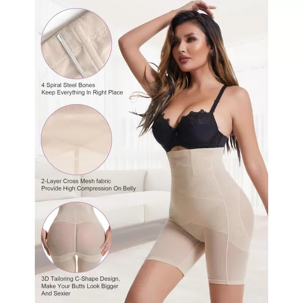 BELONGSCI High Waist Tummy Control Underwear Slim Shapewear for Women Seamless Shaping Boyshorts Thigh Slimming TechnologyK Beige