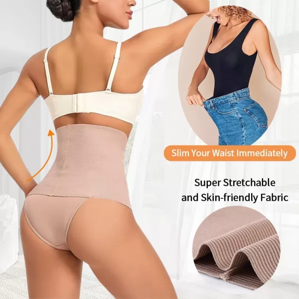 BELONGSCI Tummy Control Thong Shapewear for Women Body Shaper Underwear Seamless Bandage Trainer PantiesI Beigehigh Waisted