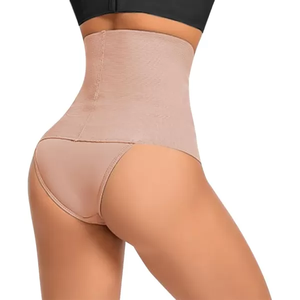 BELONGSCI Tummy Control Thong Shapewear for Women Body Shaper Underwear Seamless Bandage Trainer PantiesI Beigehigh Waisted