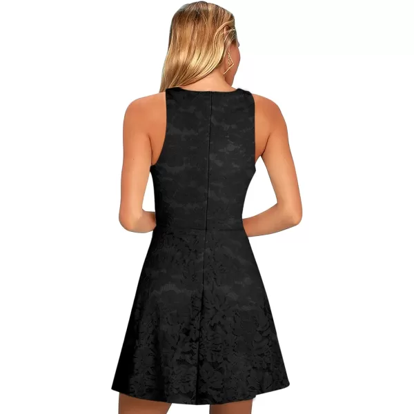 BELONGSCI Women 2023 Sweet and Cute Sleeveless Racerback Flared Swing ALine Waist Hollow Out Summer Short DressN6 Black Lace