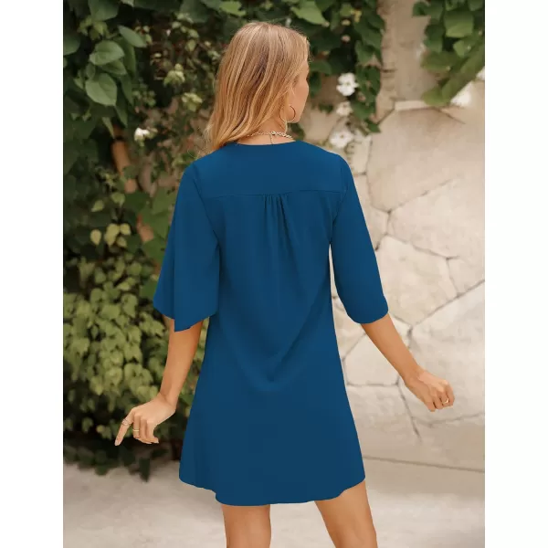 BELONGSCI Womens 2023 Summer Dress Sweet amp Cute VNeck 34 Bell Sleeve Casual Flowy Swing DressF3 Aegean Blue