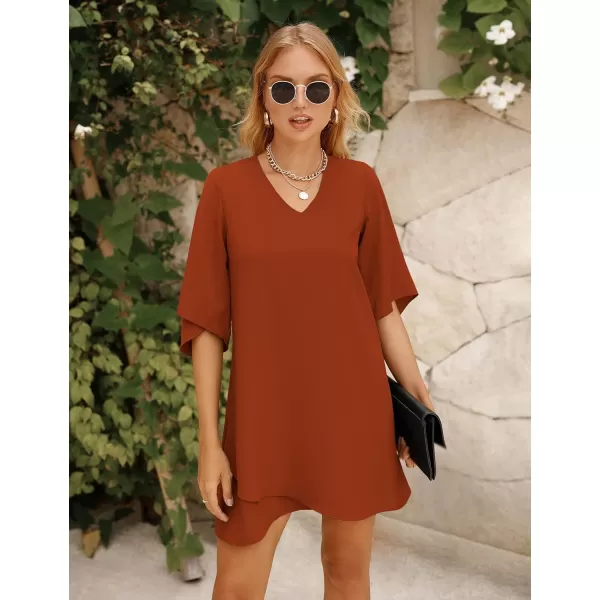 BELONGSCI Womens 2023 Summer Dress Sweet amp Cute VNeck 34 Bell Sleeve Casual Flowy Swing DressF3 Amber