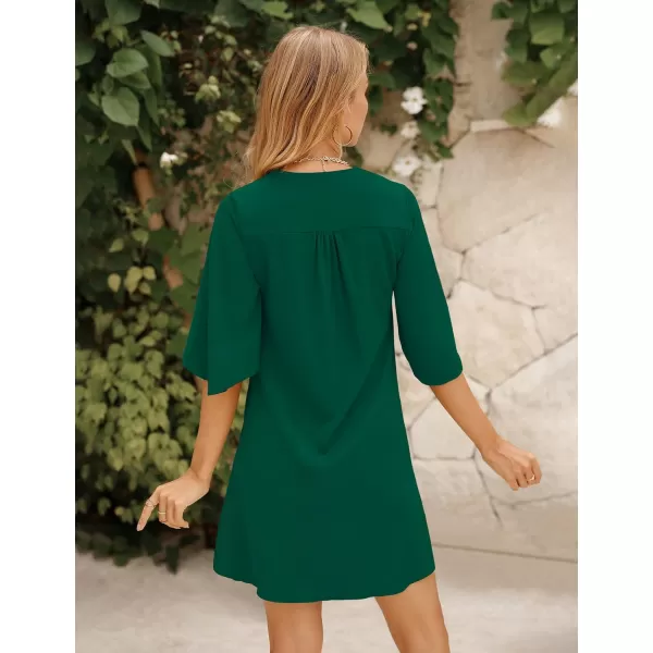 BELONGSCI Womens 2023 Summer Dress Sweet amp Cute VNeck 34 Bell Sleeve Casual Flowy Swing DressF3 Dark Green