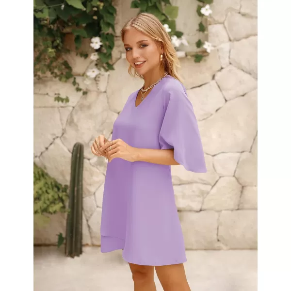 BELONGSCI Womens 2023 Summer Dress Sweet amp Cute VNeck 34 Bell Sleeve Casual Flowy Swing DressF3 Light Purple