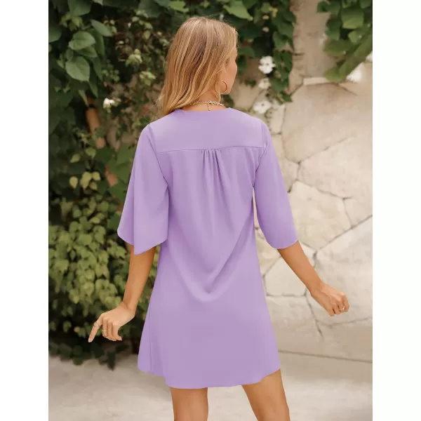 BELONGSCI Womens 2023 Summer Dress Sweet amp Cute VNeck 34 Bell Sleeve Casual Flowy Swing DressF3 Light Purple