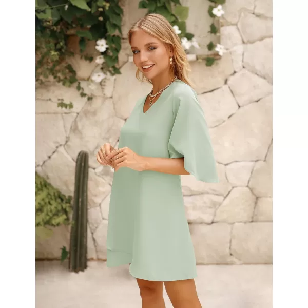 BELONGSCI Womens 2023 Summer Dress Sweet amp Cute VNeck 34 Bell Sleeve Casual Flowy Swing DressF3 Mint Green